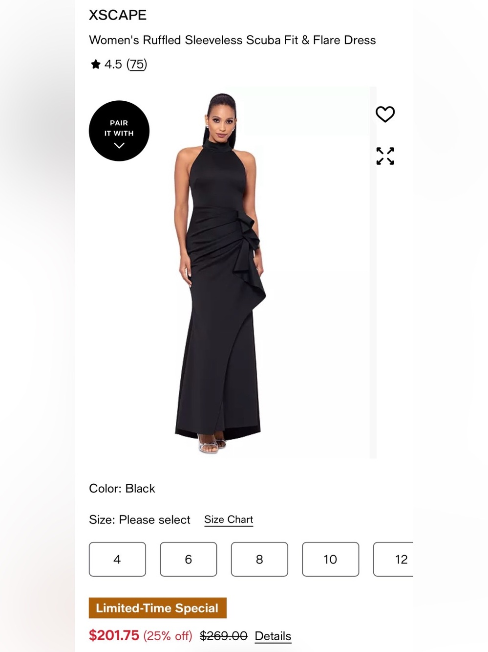 Xscape Black Ruffled Sleeveless Scuba Halter Maxi Dress